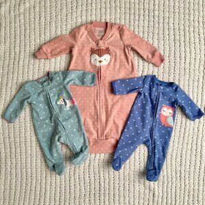 Baby Girl Newborn Warm Fleece Sleepers Set 3-Piece Bundle Like New